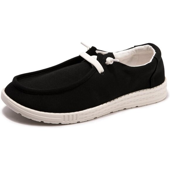 Women's V-Black Fashion Casual Walking Canvas Low Top Flats  Sneakers Shoes - Picture 3 of 5